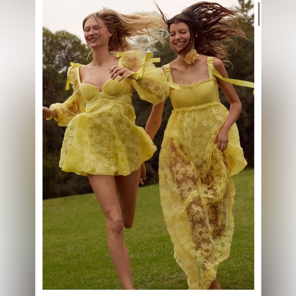 ANTHROPOLOGIE For Love & Lemons Yellow Lace Maxi Dress size small - Picture 3 of 15